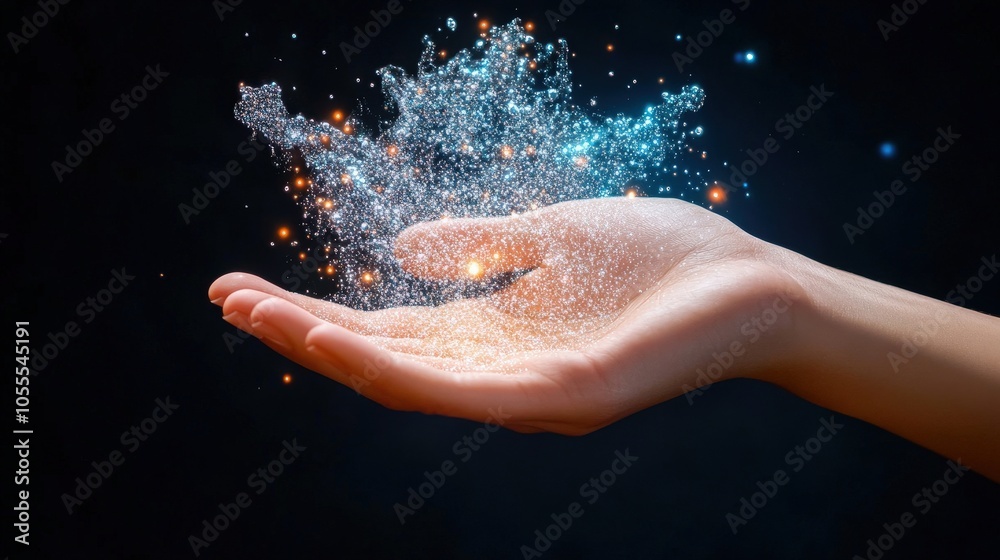 Magical Hand with Sparkling Particles and Lights Magical Hand with Sparkling Particles and Lights