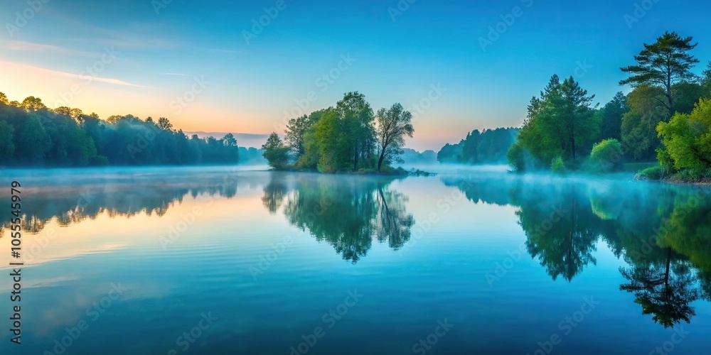 A serene lake at dawn with a teal blue water surface reflecting the surrounding trees and misty atmosphere, peaceful, dawn, serene, natural, lake A serene lake at dawn with a teal blue water surface reflecting the surrounding trees and misty atmosphere, peaceful, dawn, serene, natural, lake