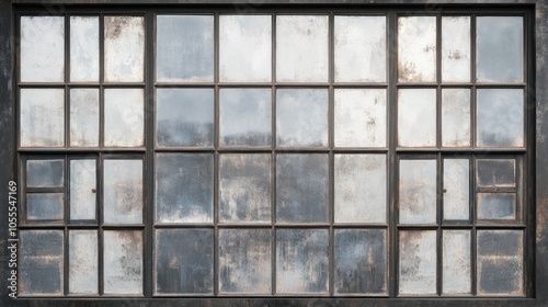 A vintage wall with large panoramic windows, offering space for design elements or text on the textured surface.