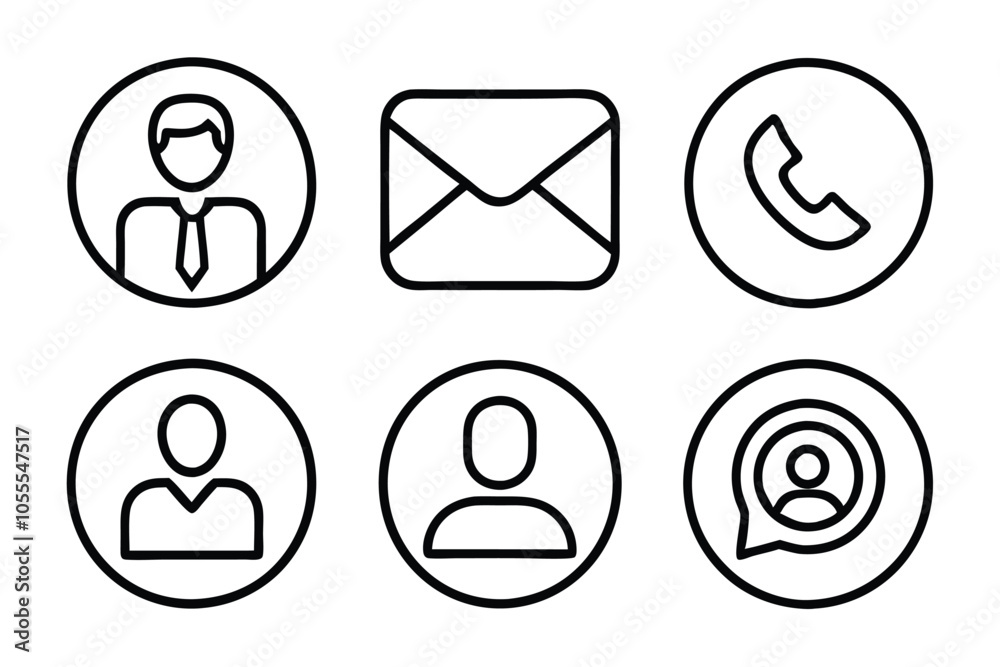 6 contact us editable stroke outline icons set with white background 6 contact us editable stroke outline icons set with white background