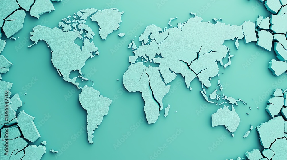 World map crumbling into pieces as global stock markets fail, 3D illustration World map crumbling into pieces as global stock markets fail, 3D illustration