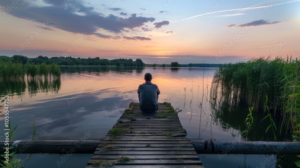 Obraz premium Man Contemplating the Sunset