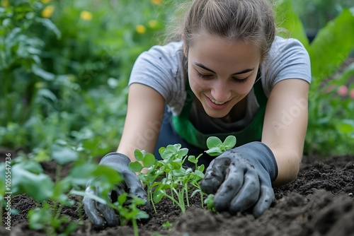 Woman Planting in Garden