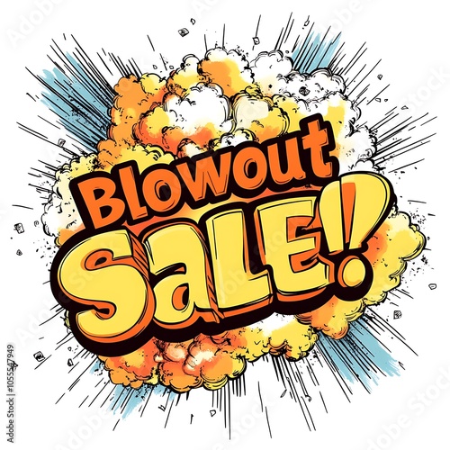 Cartoon explosion graphic with "Blowout Sale!" written in bold on a white background.