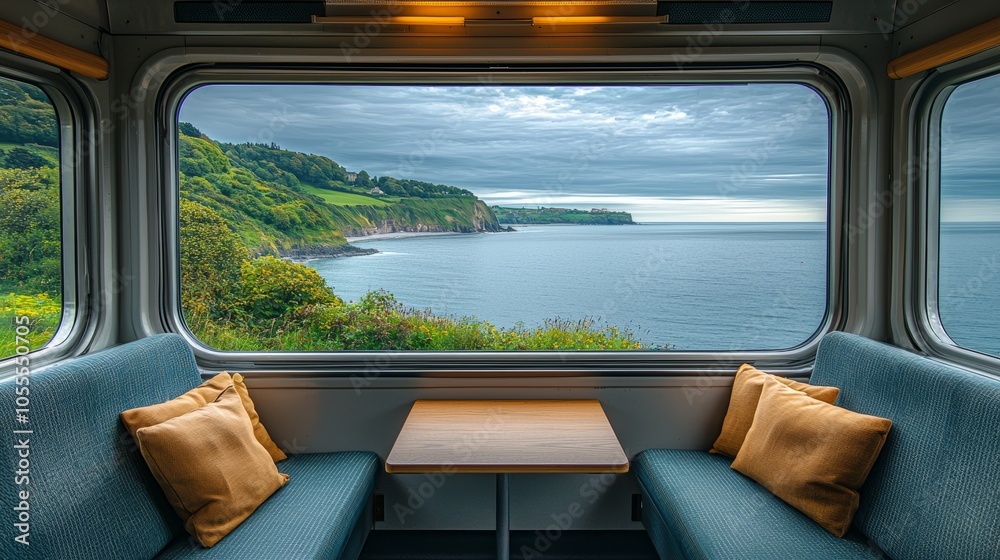 Fototapeta premium Scenic View from a Quiet Train Compartment