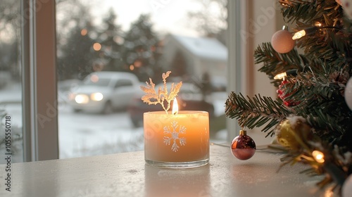 Glowing Menorah Decorated for the Holiday Season photo