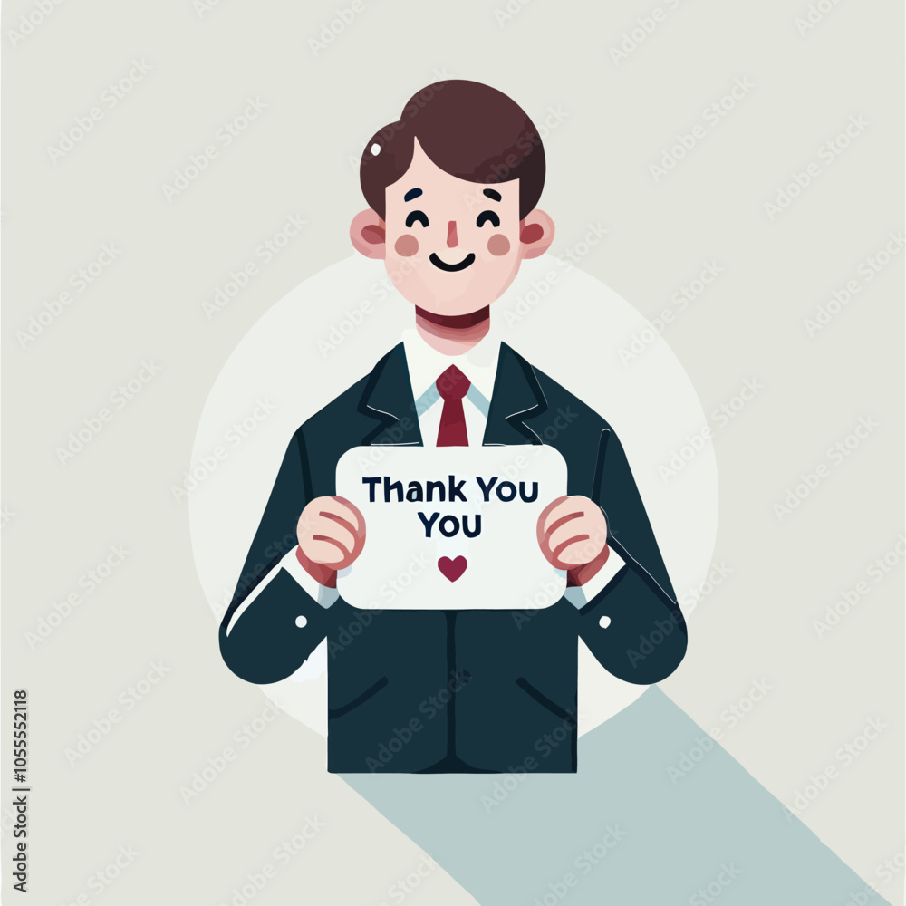 illustration of a happy boss holding a Thank You card illustration of a happy boss holding a Thank You card