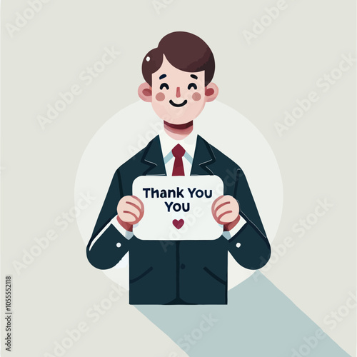 illustration of a happy boss holding a Thank You card