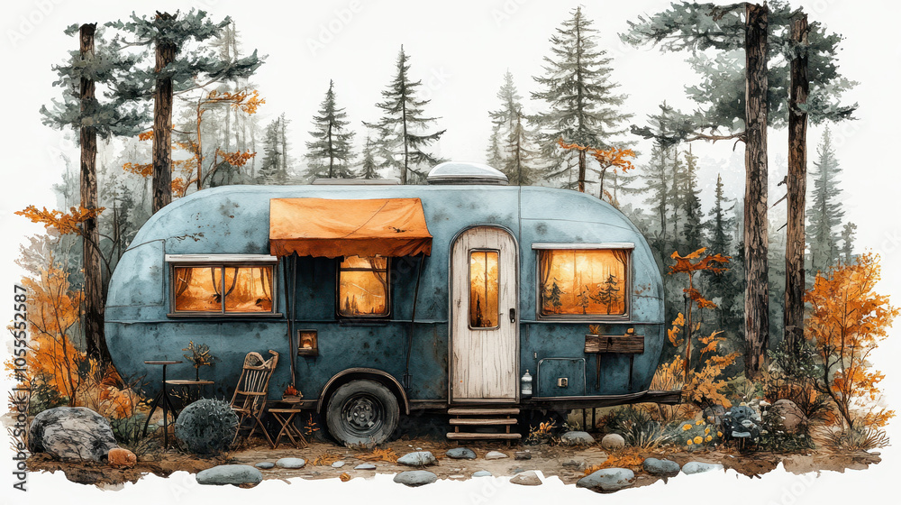 Watercolor, cute and creepy camping clipart images with white background . Watercolor, cute and creepy camping clipart images with white background .