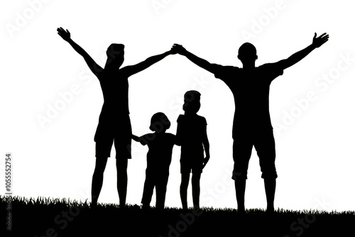 silhouette of a family on vacation. Can be used for designs with family holidays or happy families