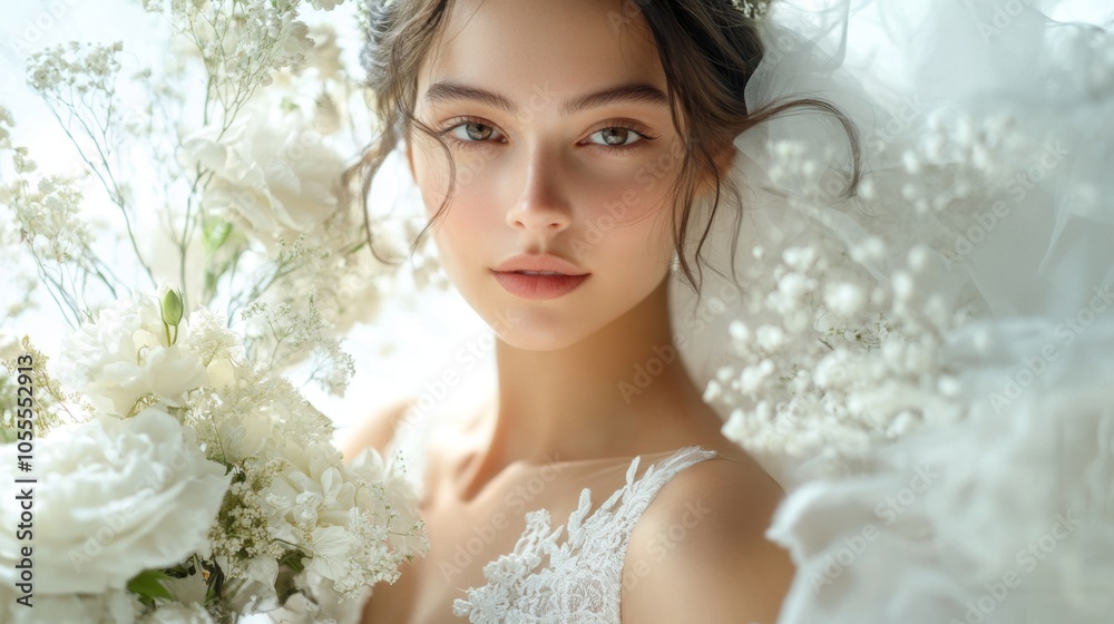 Close-Up of Young Bride with Floral Bouquet Close-Up of Young Bride with Floral Bouquet