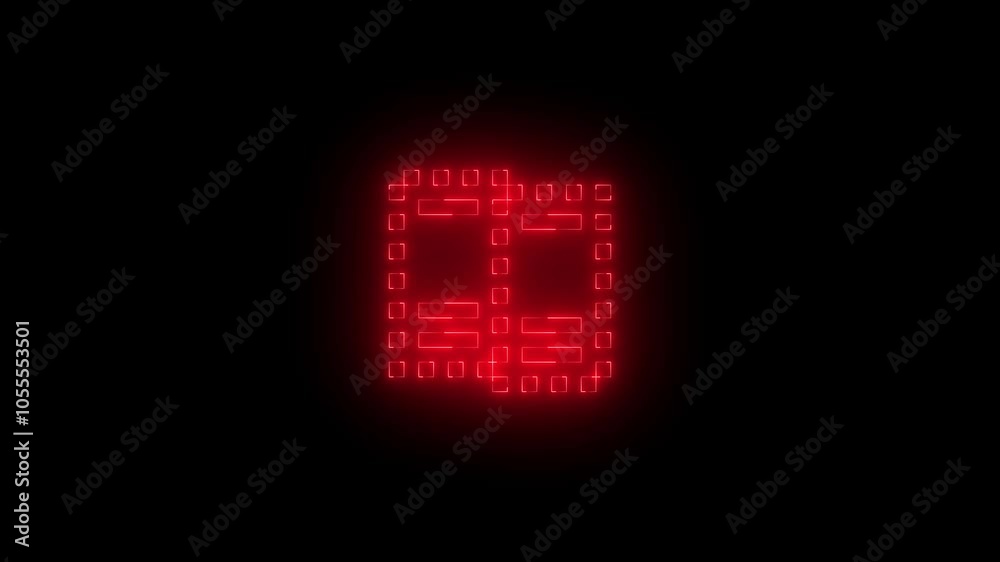 Neon virtual machine group icon glowing black background animation Neon virtual machine group icon glowing black background animation