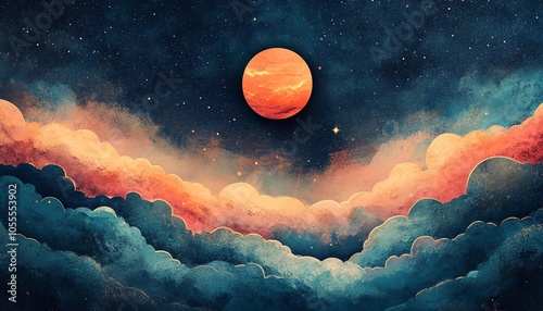 Dreamy cosmic wallpaper with abstract planets, glowing stars, and swirling clouds in a vibrant cartooninspired style photo