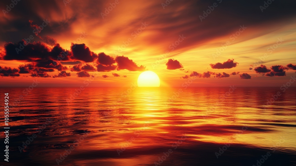 Sunset over rippling ocean with clouds. Sunset over rippling ocean with clouds.
