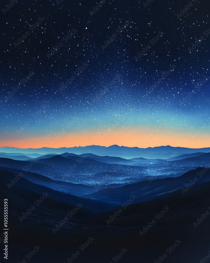 A breathtaking nighttime landscape featuring rolling hills under a star-filled sky, transitioning from deep blue to a warm orange glow on the horizon. A breathtaking nighttime landscape featuring rolling hills under a star-filled sky, transitioning from deep blue to a warm orange glow on the horizon.