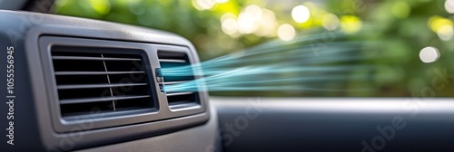 Car Air Conditioner, Close Up View. Air Duct in Car Panel with Cold Wind. Detail Interior of Car. photo