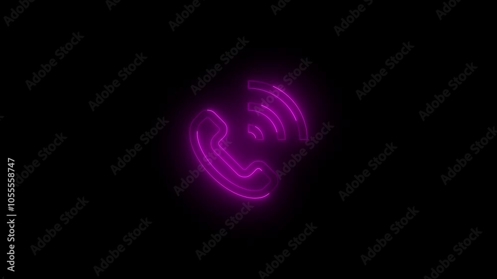 Neon voice call icon glowing black background animation Neon voice call icon glowing black background animation