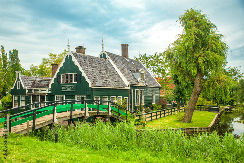 Zaanse Schans the famous landmark in Zaandam Netherlands with tranditional houses and old windmills