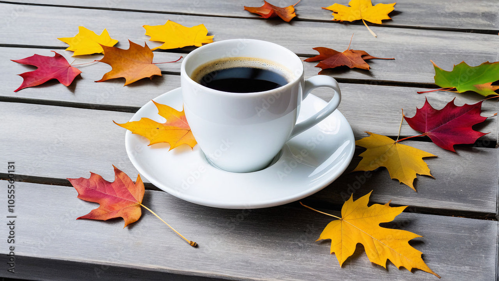 cup of coffee with autumn leaves cup of coffee with autumn leaves