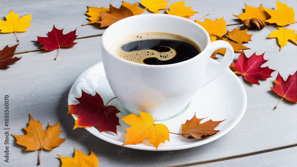 cup of coffee with autumn leaves cup of coffee with autumn leaves