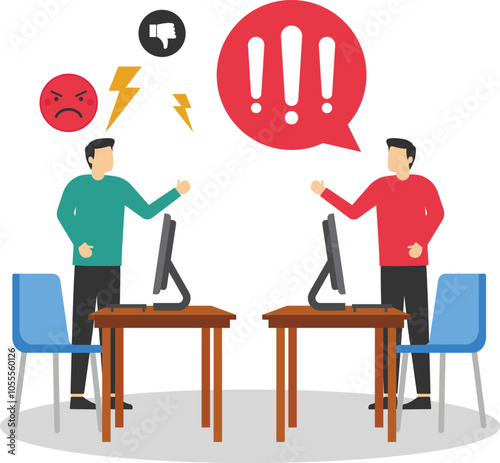 Сolleagues have misunderstanding or fight in office. Business environment. Flat modern vector illustration

