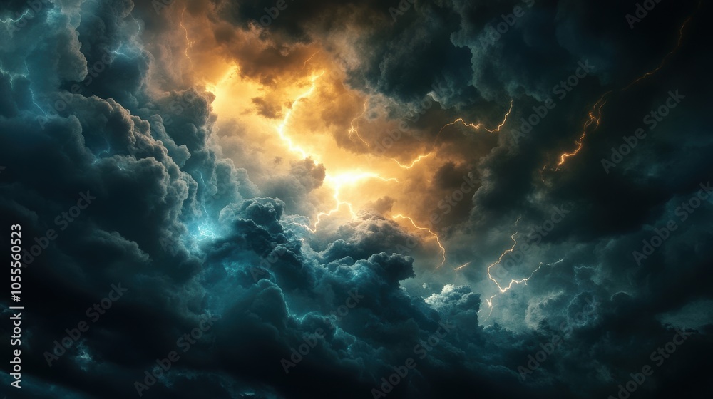 Dark stormy clouds with lightning bolts. Dark stormy clouds with lightning bolts.
