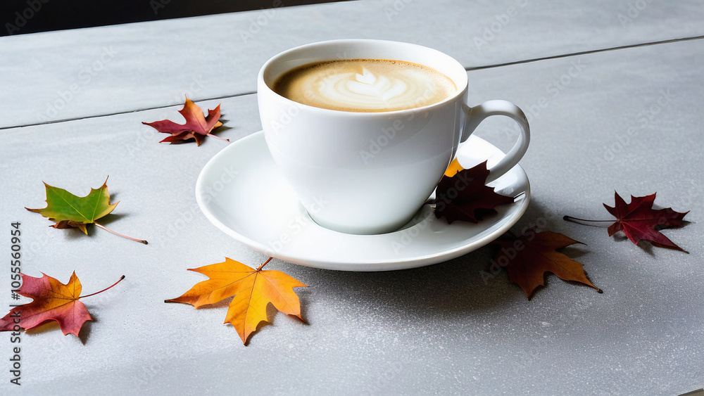 cup of coffee with autumn leaves cup of coffee with autumn leaves