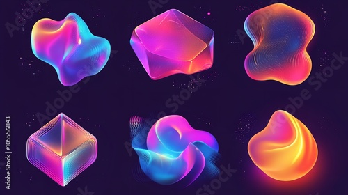 Holographic background with shapes. Rainbow reflexes in pink and purple color. Texture with magical effect.