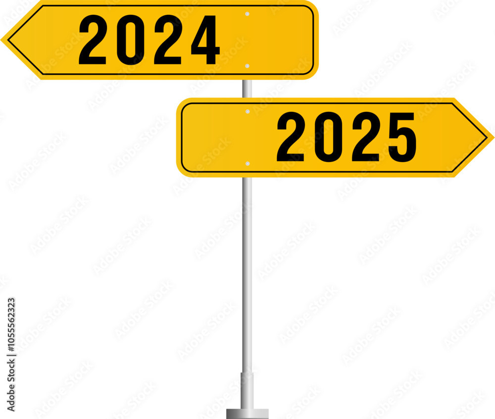 2025 New Year concept road sign board with text - vector illustration 2025 New Year concept road sign board with text - vector illustration
