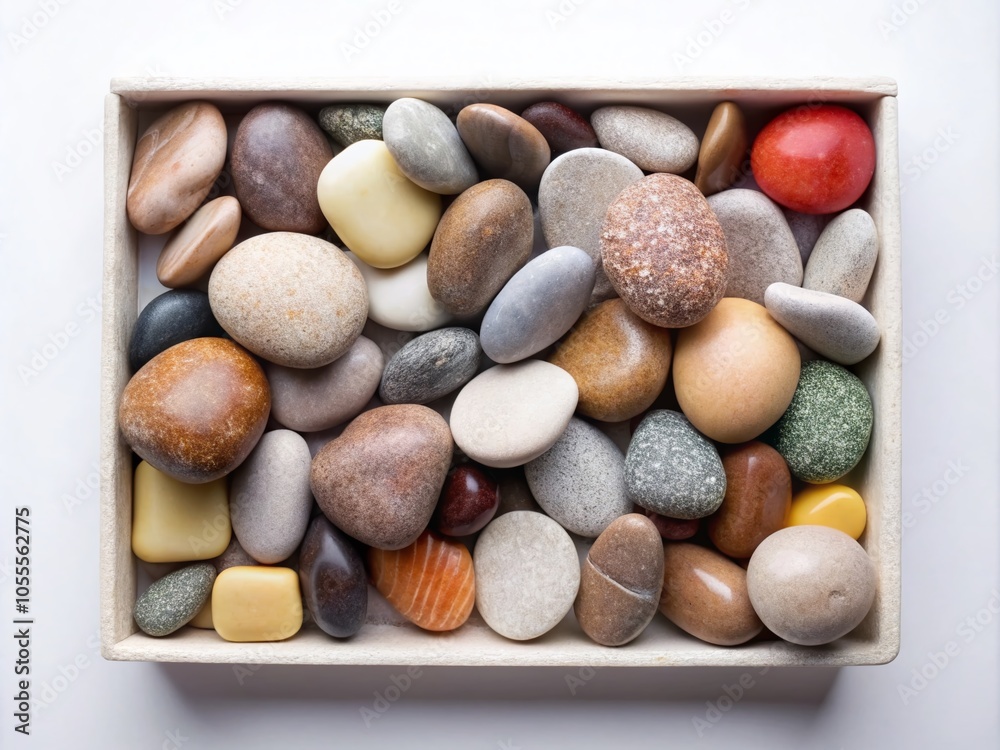 Urban Exploration of Cellular Box Filled with Smooth Pebbles on White Surface for Artistic and Nature Photography Urban Exploration of Cellular Box Filled with Smooth Pebbles on White Surface for Artistic and Nature Photography
