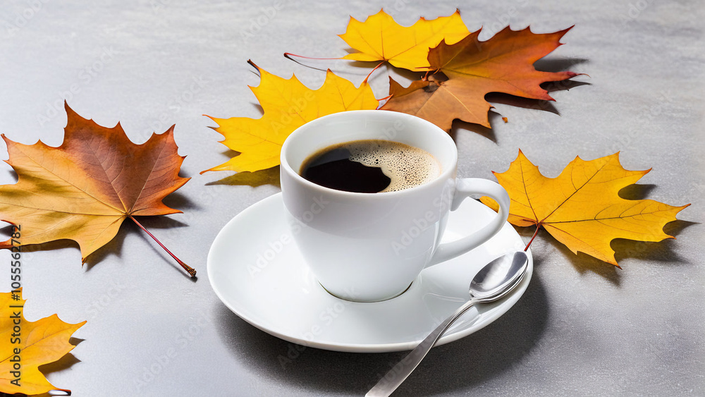 cup of coffee with autumn leaves cup of coffee with autumn leaves