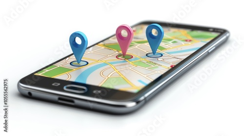 Smartphone Displaying Navigation Map with Location Pins