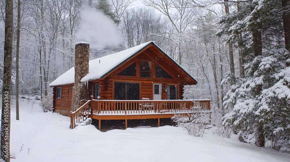 Cozy Snow-Covered Log Cabin in Secluded Winter Woodland Retreat Cozy Snow-Covered Log Cabin in Secluded Winter Woodland Retreat