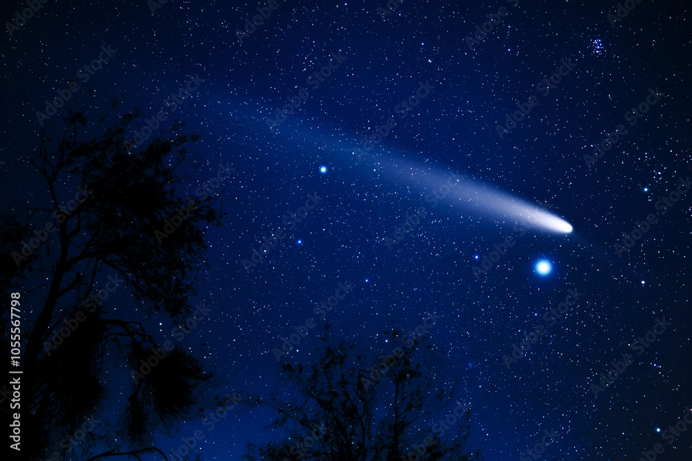 Comet C2023A3 Tsuchinshan ATLAS with Milky Way stars photographed from northern hemisphere in October 2024.