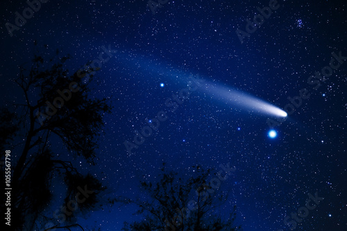 Obraz na płótnie Comet C2023A3 Tsuchinshan ATLAS with Milky Way stars photographed from northern hemisphere in October 2024. w salonie
