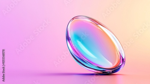 Vibrant Holographic Ellipsoid - Softly Glowing Iridescent Cosmic Sphere with Metallic Sheen in a Dreamy Gradient Background