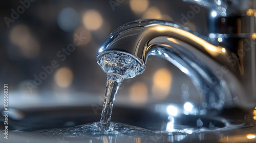 Chrome Water Tap with Droplet Highlighting Conservation and Leak Prevention