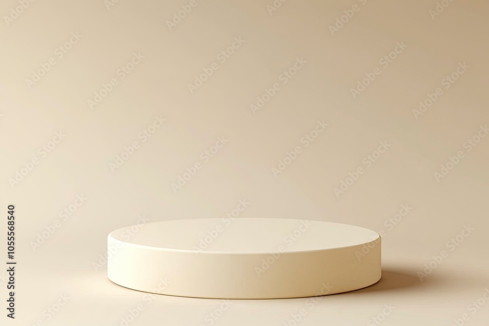 Realistic beige 3D cylindrical pedestal podium background with floating overlap circle scene. Minimalist mockup pedestal, abstract product display presentation, Generative ai