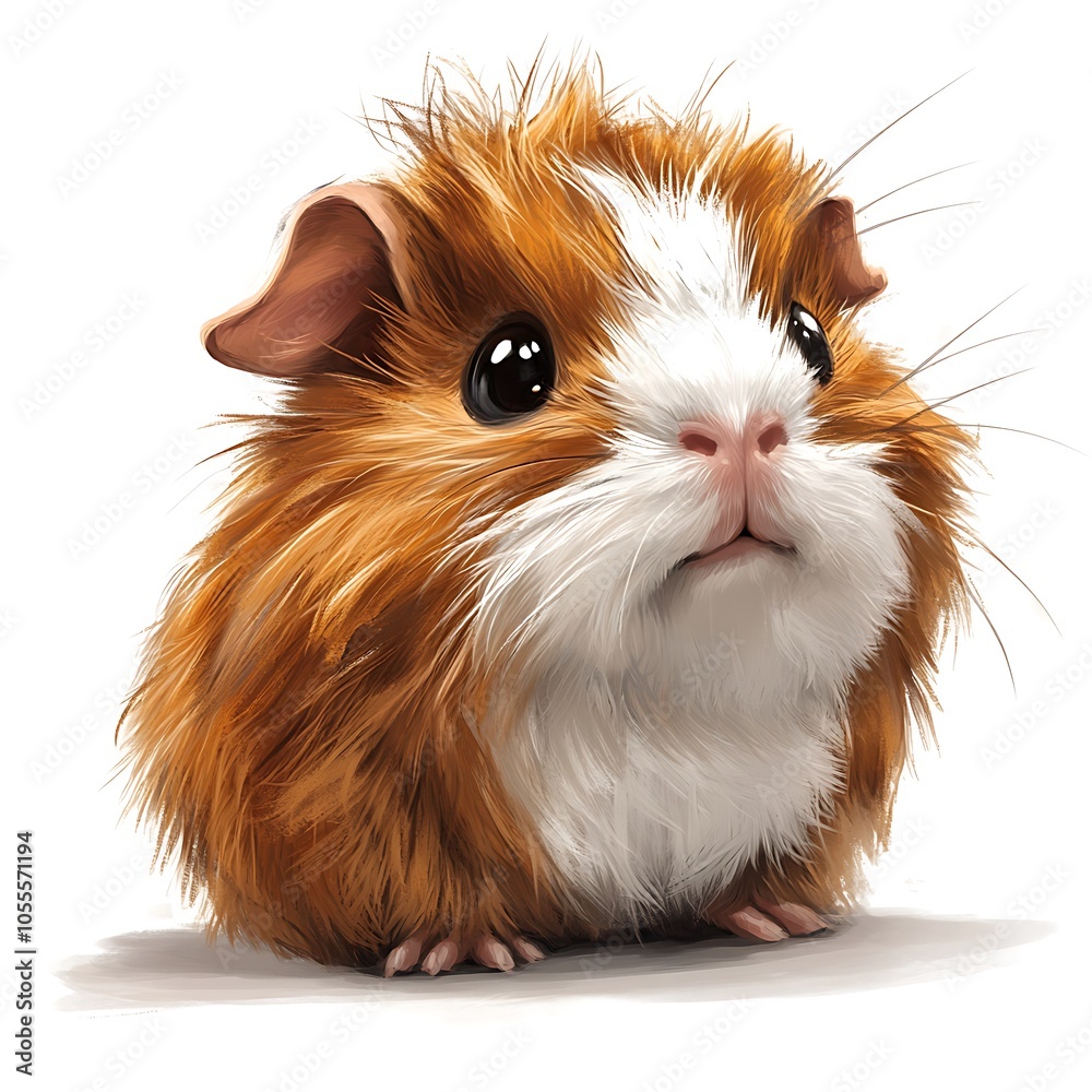 Cartoon baby guinea pig with a fluffy coat on a white background. Cartoon baby guinea pig with a fluffy coat on a white background.