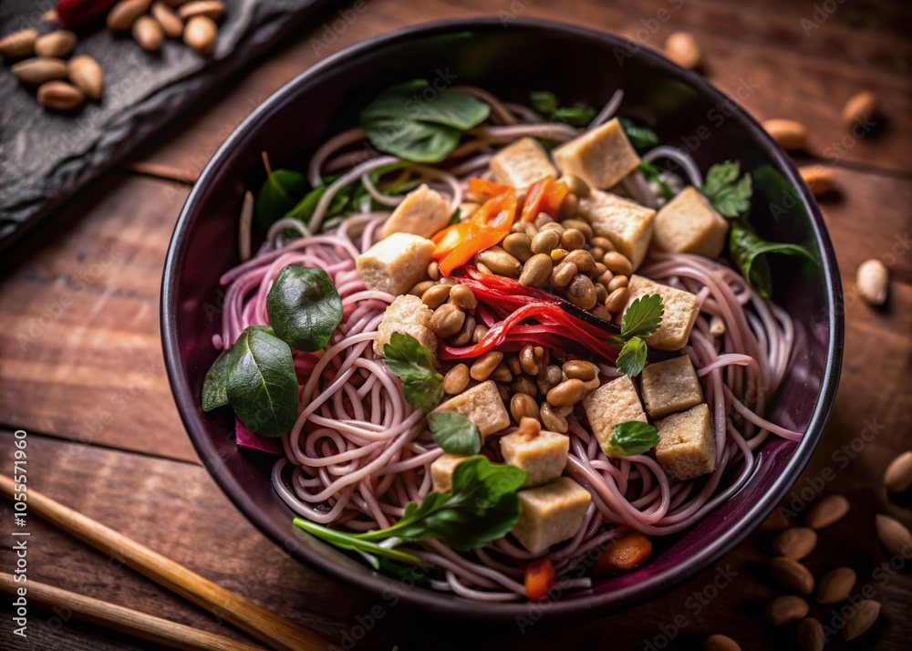 Vietnamese Vegan Tofu Noodles with Peanuts - Silhouette Photography for Culinary Delights