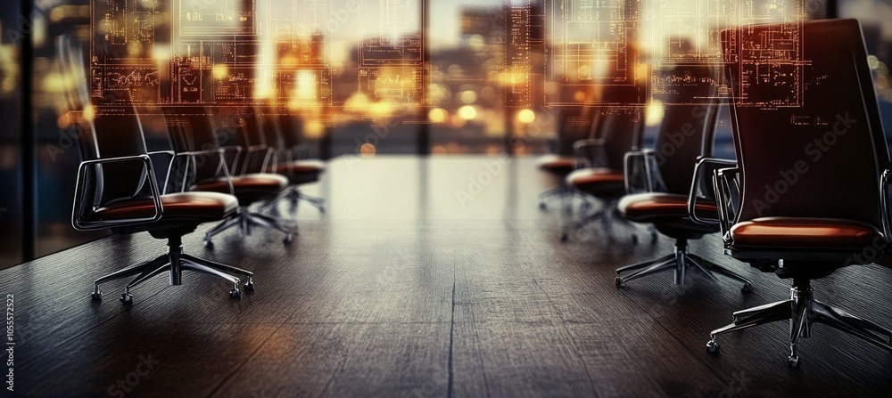 Modern Open Space Office Interior With Blurred Information Technology Data Projection, 3D Rendering Modern Open Space Office Interior With Blurred Information Technology Data Projection, 3D Rendering