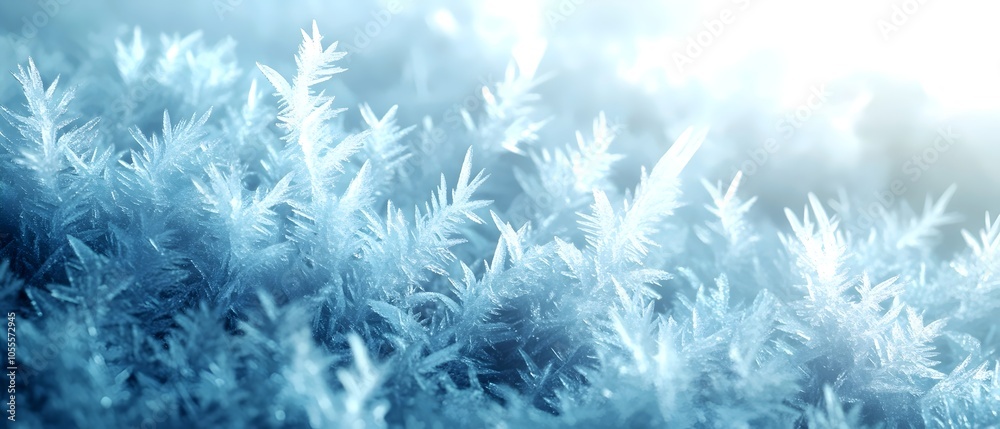 Close-up of delicate frost crystals on a winter morning, creating a magical blue hue. The shimmering ice formations reflect soft light, enhancing the serene winter atmosphere. Close-up of delicate frost crystals on a winter morning, creating a magical blue hue. The shimmering ice formations reflect soft light, enhancing the serene winter atmosphere.