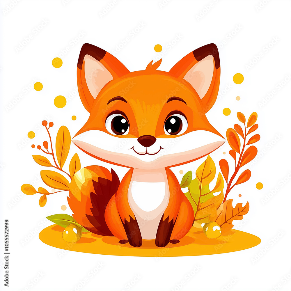 This adorable fox exudes joy while nestled among vibrant autumn foliage and playful colors This adorable fox exudes joy while nestled among vibrant autumn foliage and playful colors