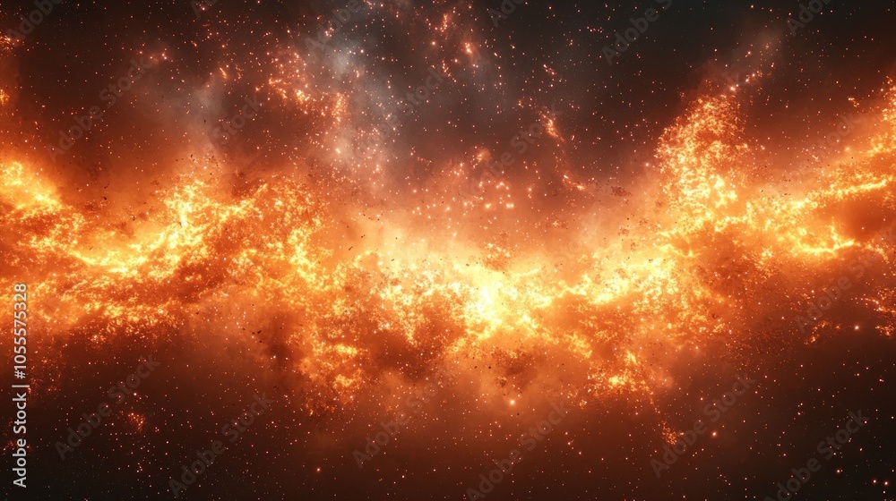 Fototapeta premium A Cosmic Nebula with Bright Orange and Yellow Glowing Gases