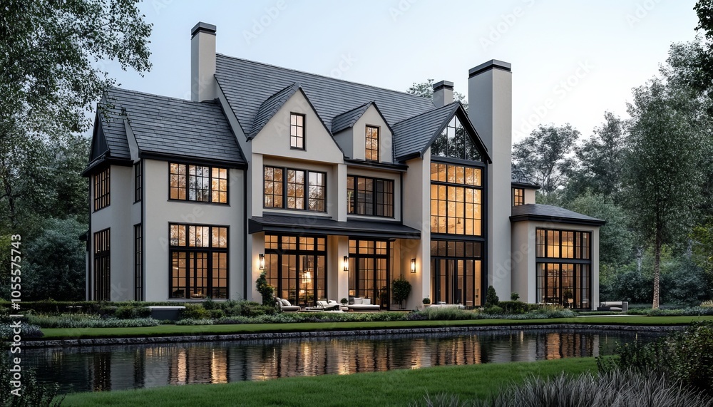 Luxury Country Estate, Modern Architectural Design with Classic Elements, Pond, Lush Landscaping Luxury Country Estate, Modern Architectural Design with Classic Elements, Pond, Lush Landscaping