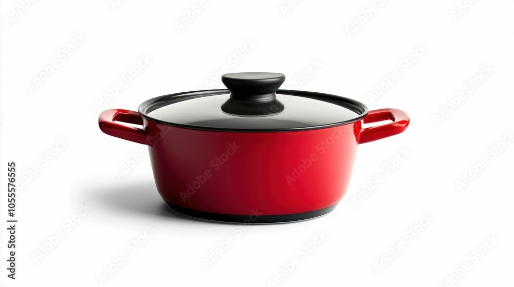 Red Cooking Pot with Lid Isolated on White Background Red Cooking Pot with Lid Isolated on White Background