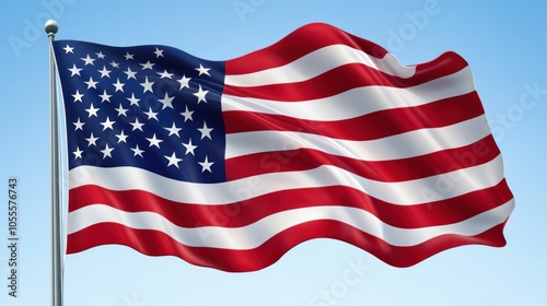 Wallpaper Mural American Flag Blowing in the Wind Isolated on White Background Torontodigital.ca
