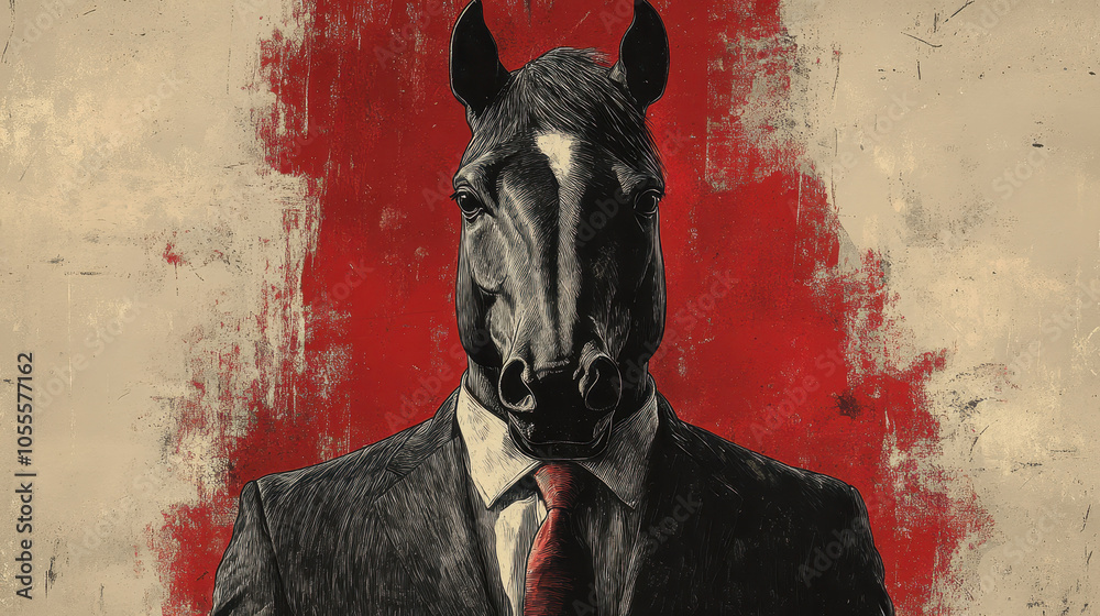 custom made wallpaper toronto digitalSurreal horse head businessman art with red background
