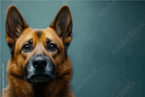 Studio portrait of an Alsatian dog with a focused gaze. Perfect for pet portraits, loyalty themes, and animal-loving decor.