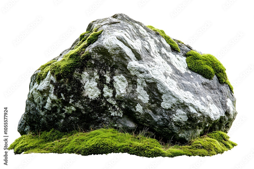 Moss Covered Boulder Isolated on White Background Nature Rock Stone Botany Moss Covered Boulder Isolated on White Background Nature Rock Stone Botany